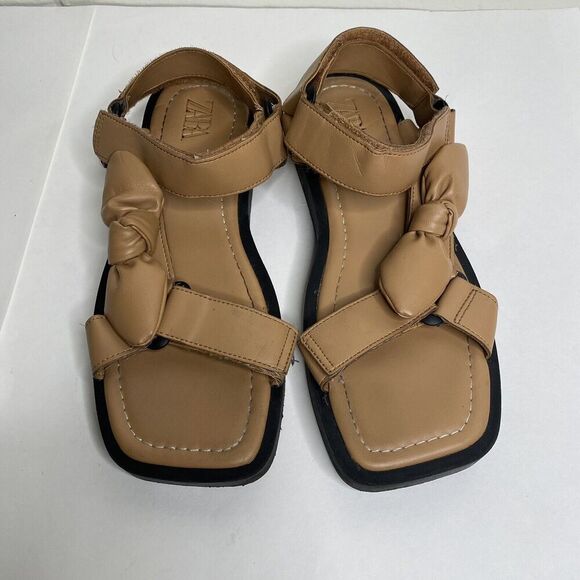 Zara Womens Tan Strapped Bow Sandals Size 36 Fits Like US 6.5 - Picture 4 of 9